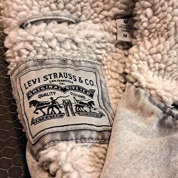 Levi's Washed Grey Denim-Sherpa Fall/Winter Biker Jacket/Coat Size M - Picture 9 of 15